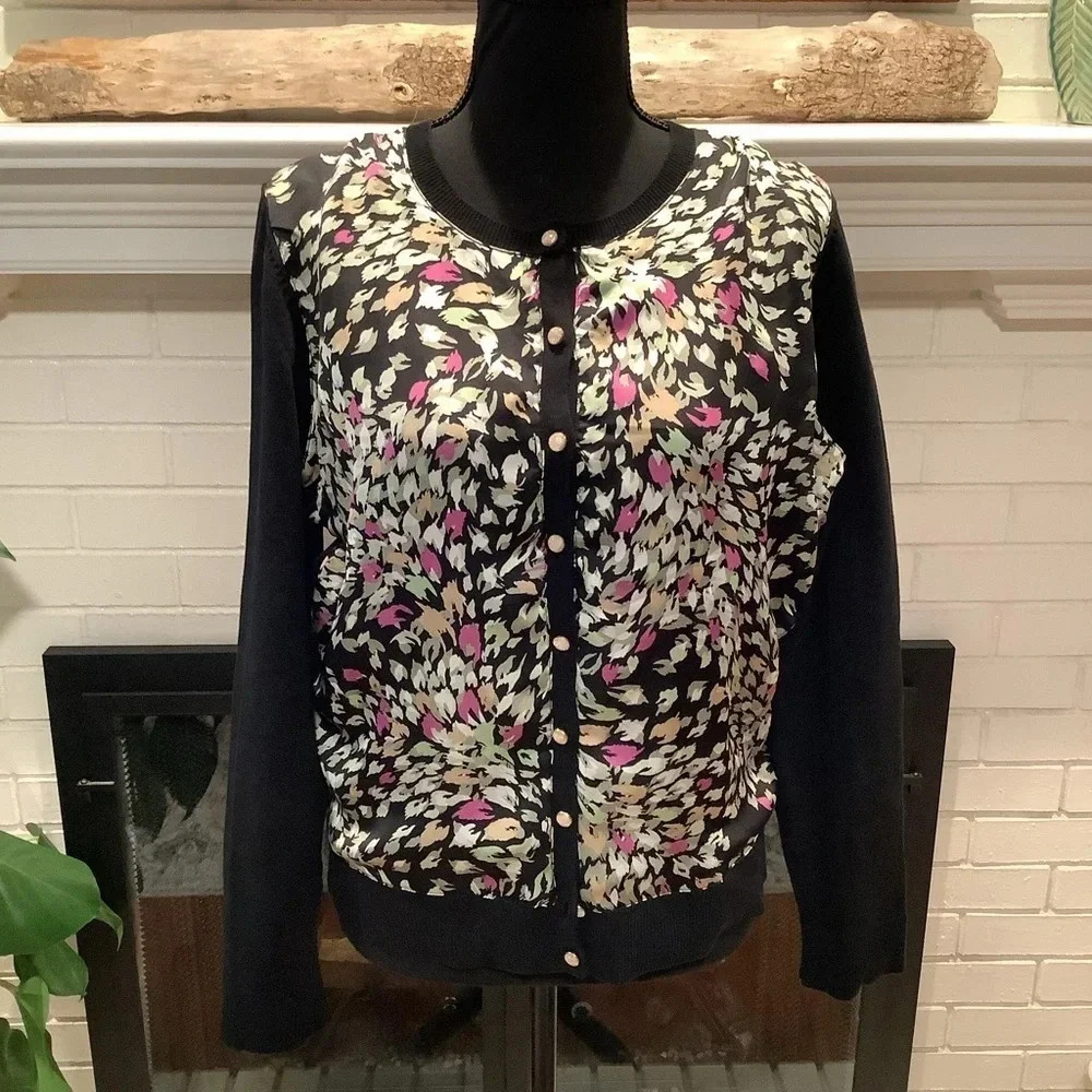 #324 Amazing Charter club Mixed Fabric Floral Cardigan Size Medium.
